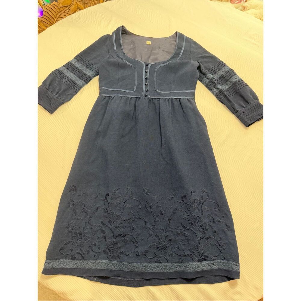 Future Paradise Navy Blue Embroidered Dress Size M/L See Measurements